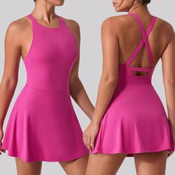 Alpha Slim Beauty Back Badminton Dress with Shorts & Bra Workout Sports Tennis Clothes Athletic Fit Golf Dresses