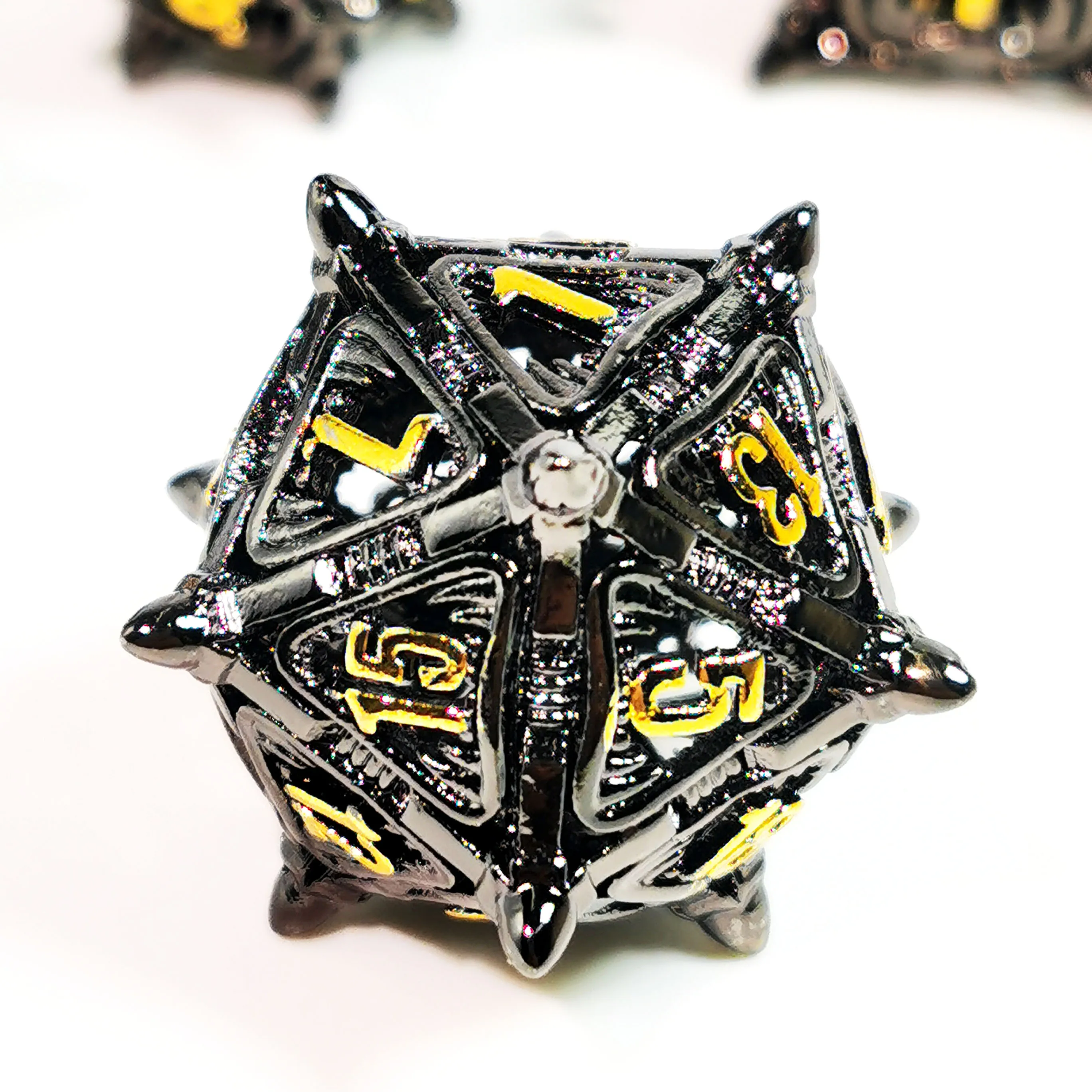 "DnD Dice Set - 7 Piece Sharp Edge Zinc Alloy Dice, Metal Hollow Beast Pattern, Silver for RPG & Tabletop Games"