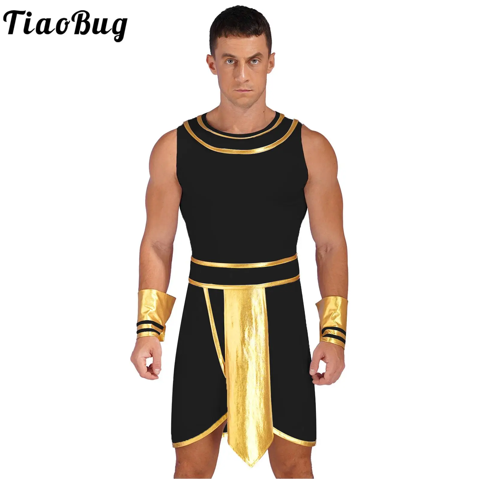 

Mens Toga Greek God Costume Ancient Egypt Warrior Cosplay Outfit Adult Halloween Masquerade Party Costume Dress with Cuffs