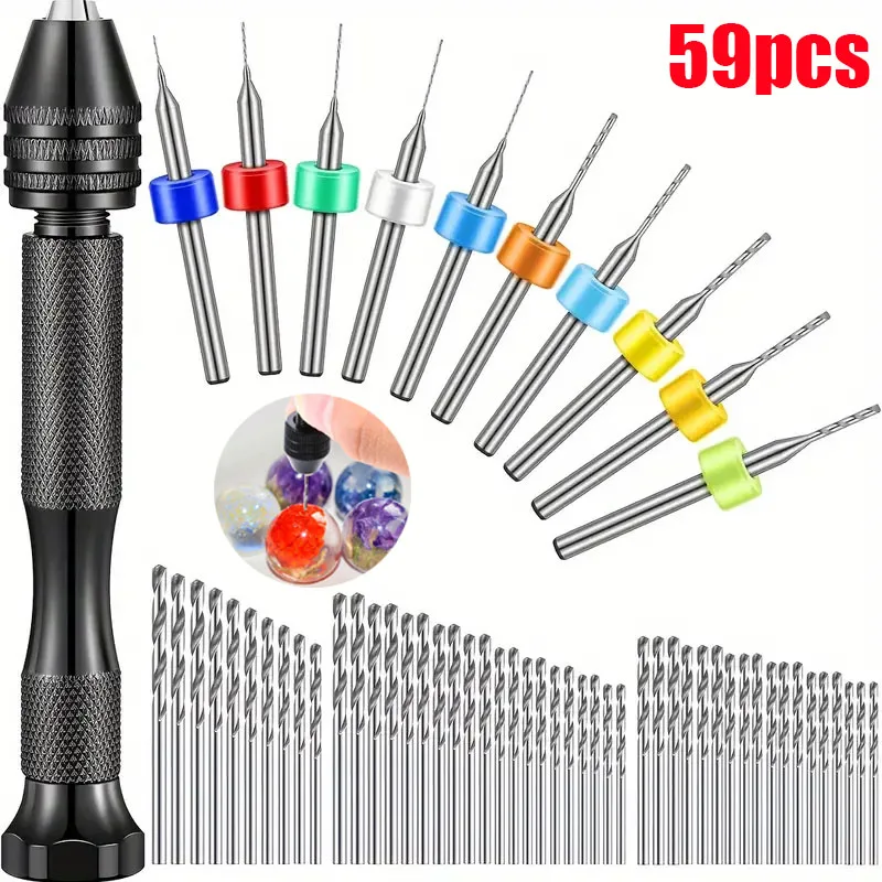 59pcs Alloy Steel Hand Drill Bit Set With Pin Vise Hand Drill 48pcs Micro Twist Drill Bit 10pcs PCB Mini Drill Bit Craft Carving