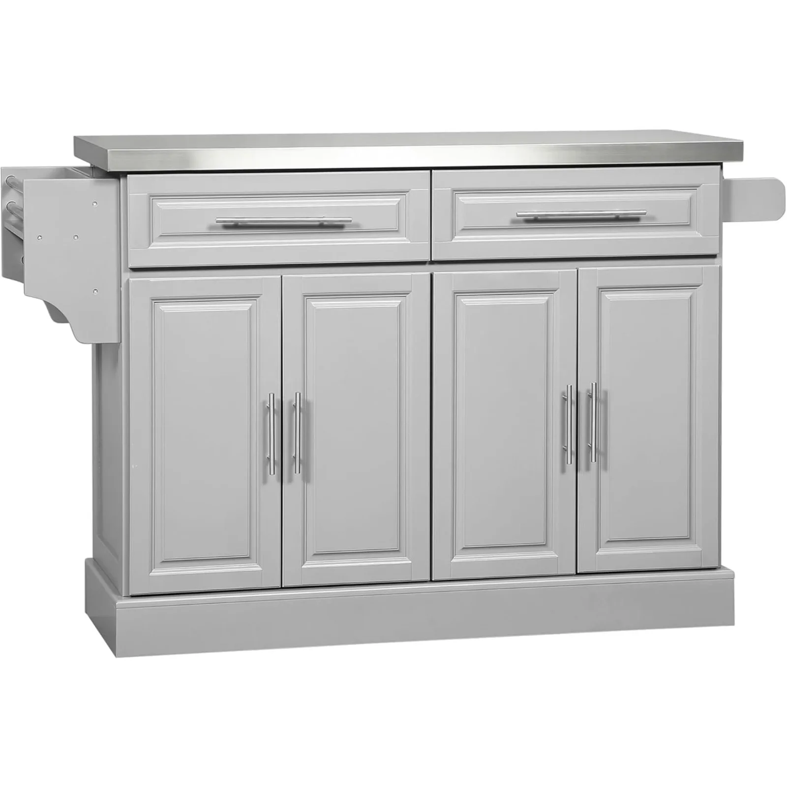 US Rolling Kitchen Island with Storage, Portable Kitchen Cart with Stainless Steel Top, 2 Drawers, Spice, Knife and Towe