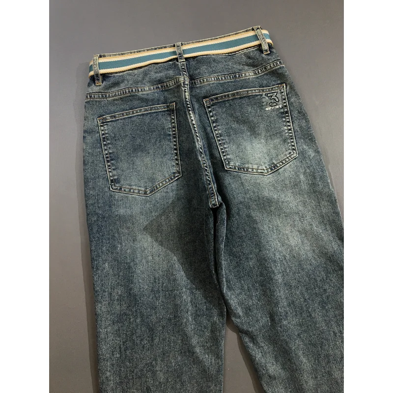 

2025 spring/summer new denim style men's simple and versatile lightweight and high-end printed slim fit pants with small feet