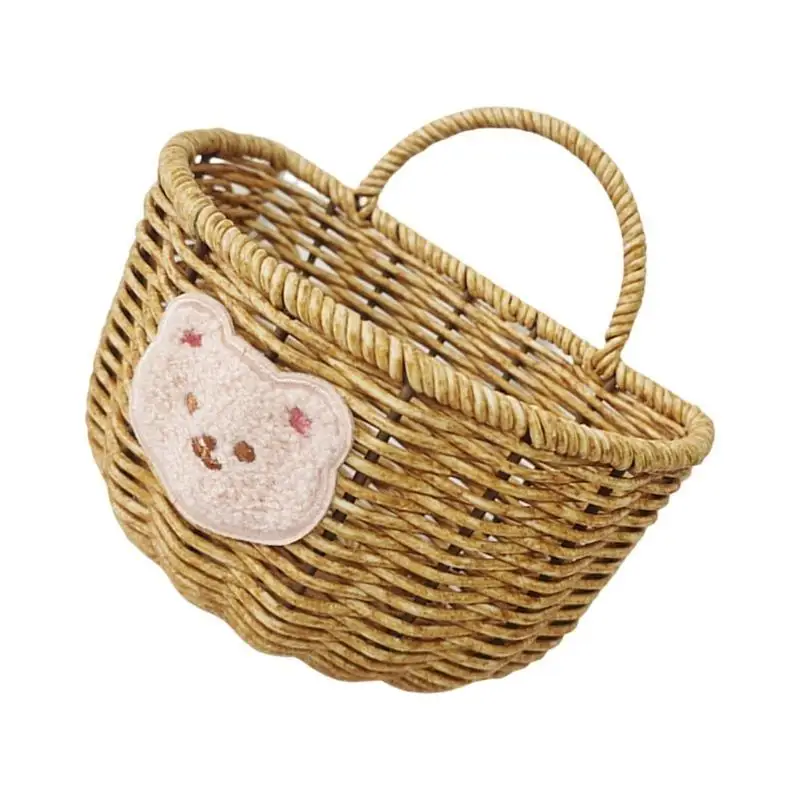 

E8BD Decorative Faux Rattan Organizers Durable Faux Rattan Makeup Storage Basket Sturdy Organizers for Stylish Homes