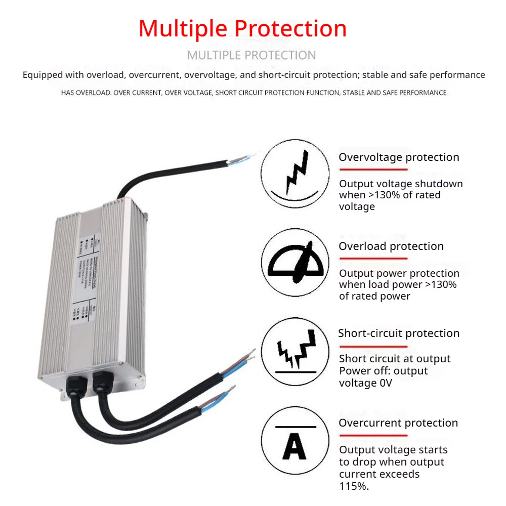 1000W Waterproof Switching Power Supply AC180‑240V to DC24V 41.6A Voltage Stabilizer Transformer Overload Overcurrent Protection
