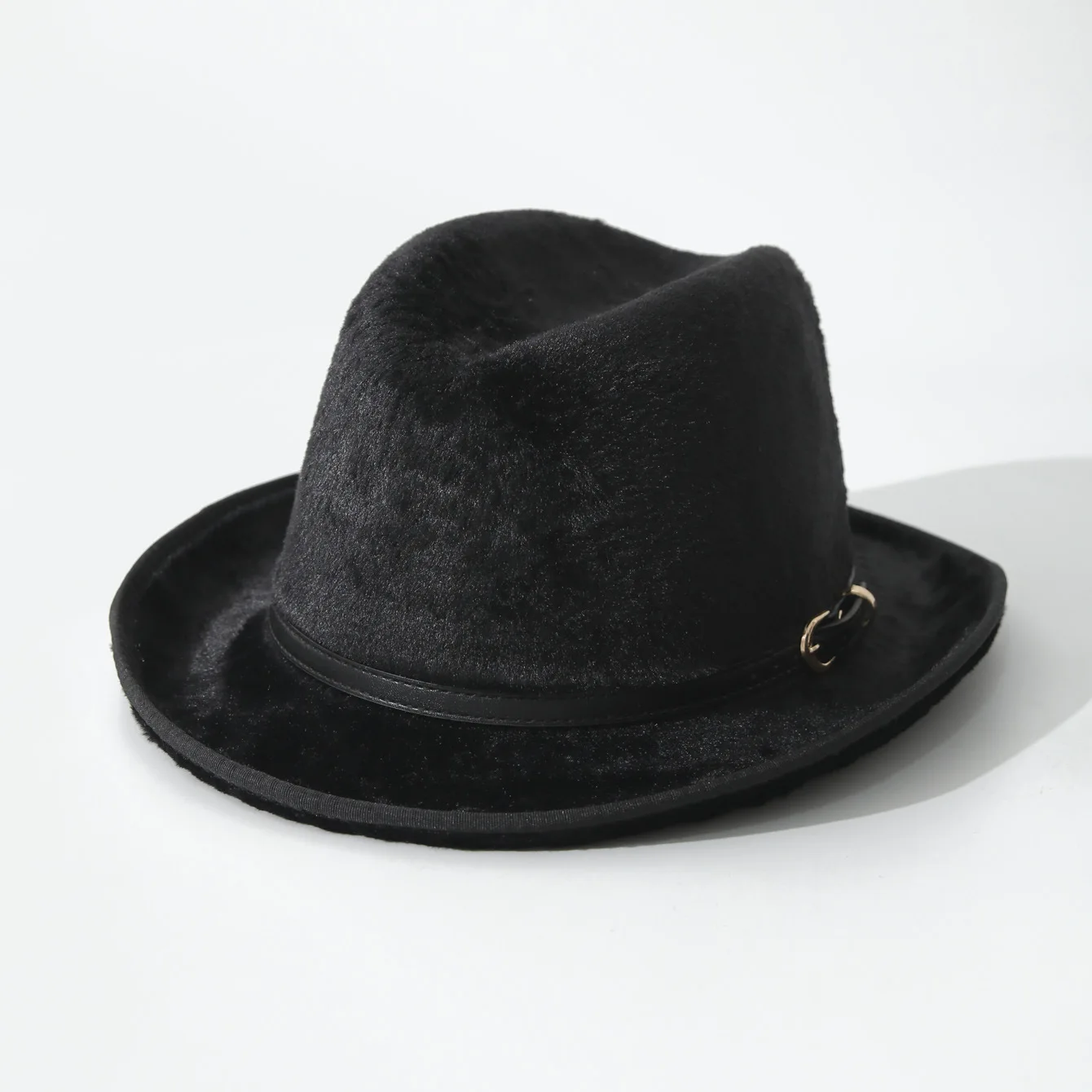 French Mink Fur Fedora Hat, British Winter Warm Curved Brim Felt Hat for Men