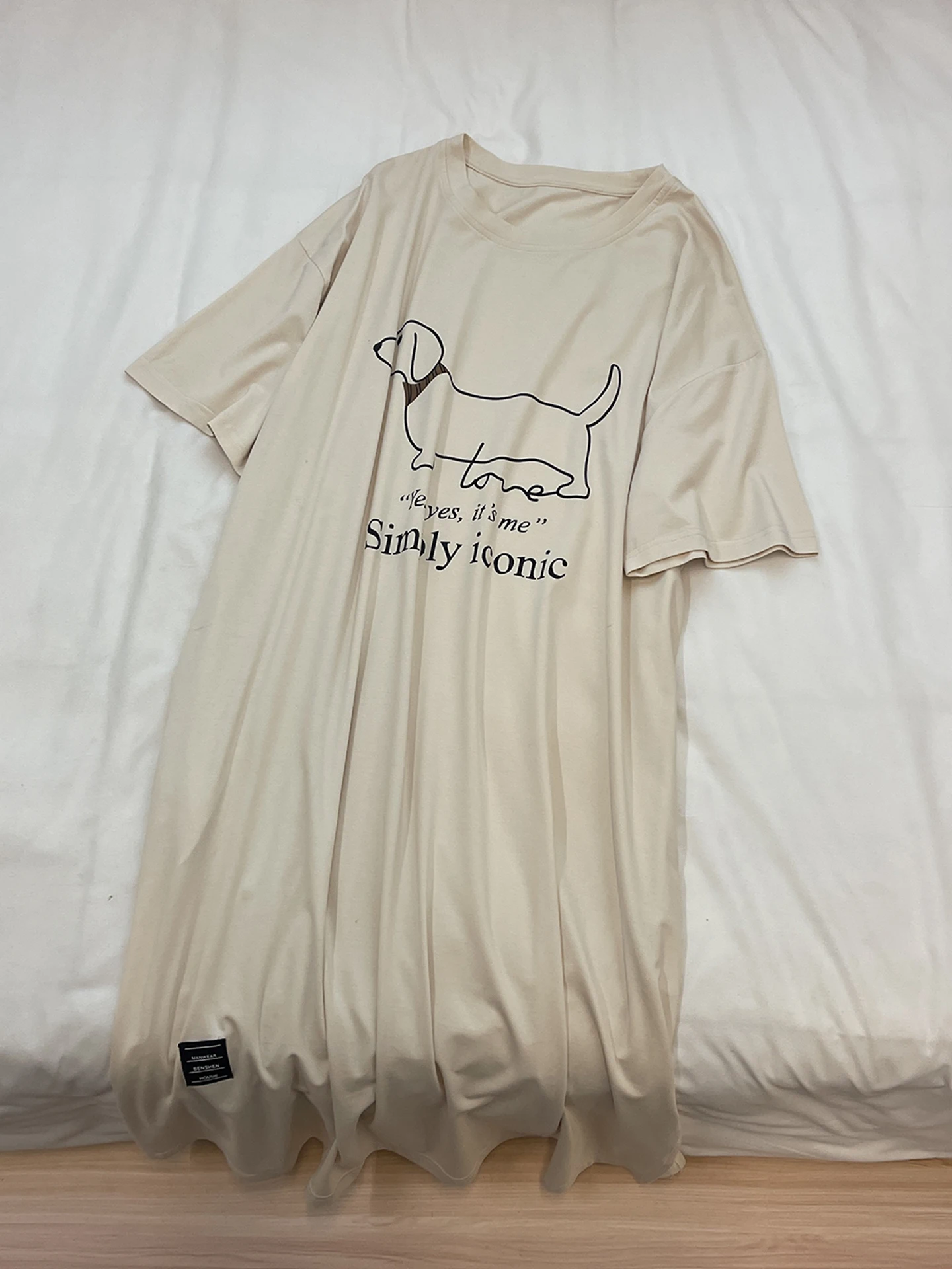 Summer Short Sleeve Sleepwear Women's Pure Cotton Home Clothes Cool Feeling Cartoon Dog Print Light Yellow Dress