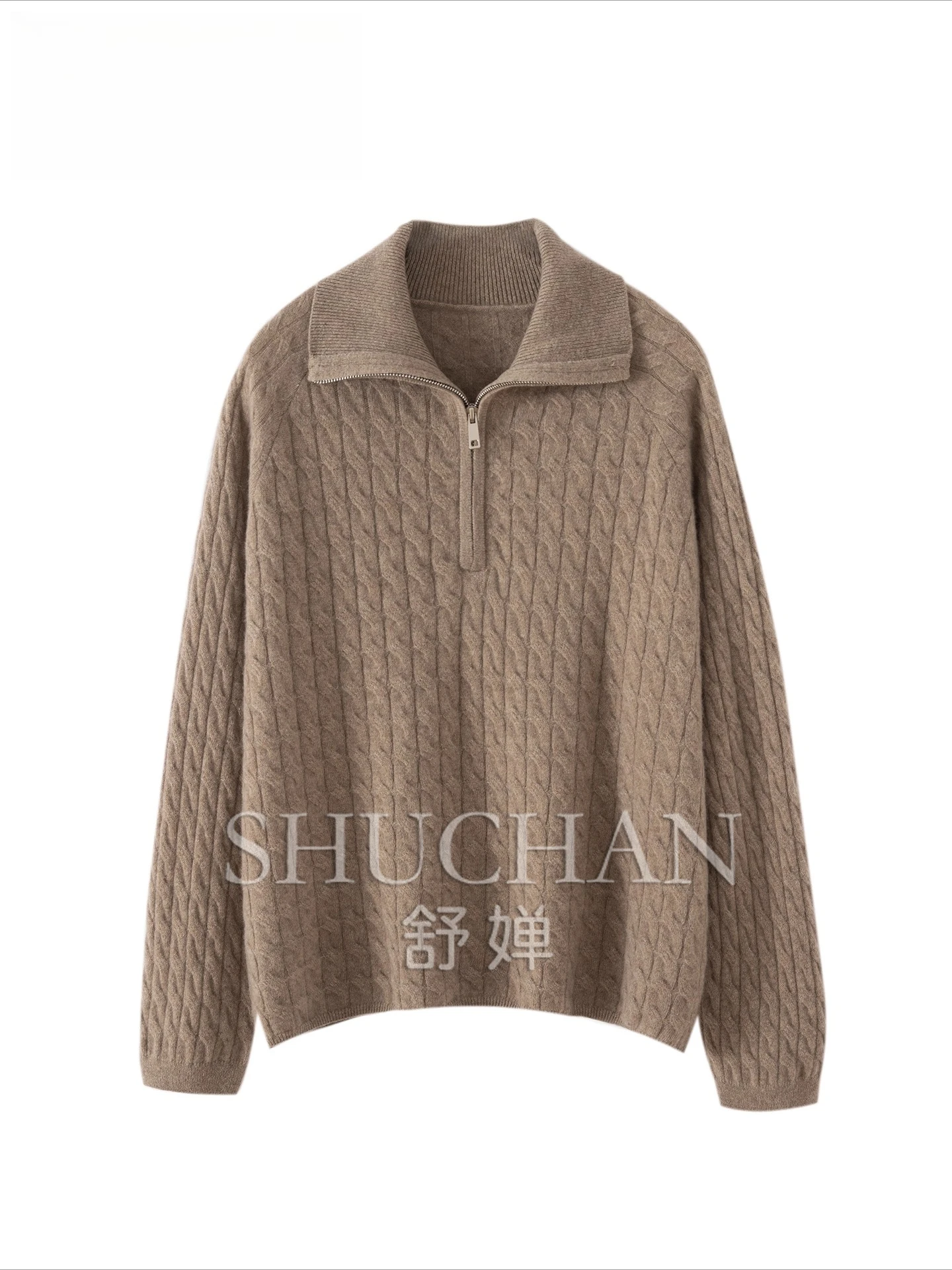 

Premium lazy wind~ 100 pure cashmere sweater women's semi-zipper stand-up collar turtleneck loose wool knitted sweater temperame