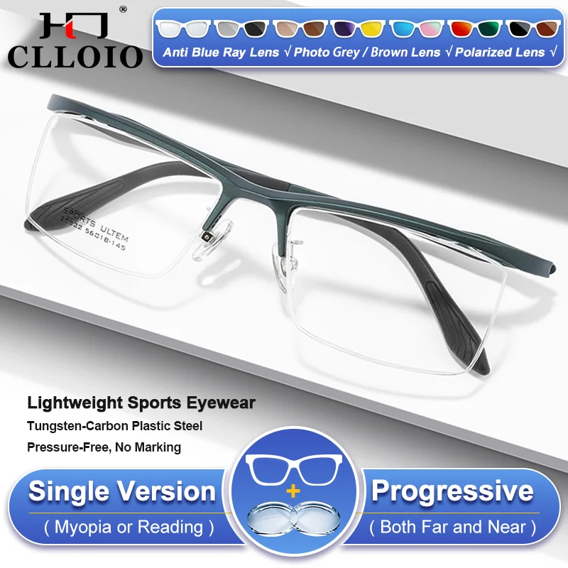 

CLLOIO Lightweight Square Design Sporty Photochromic Prescription Myopia Glasses Men Progressive Reading Protection Eyeglasses