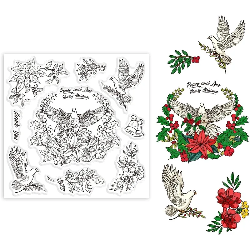 1 Blatt Weihnachts stern und Weihnachts tauben klare Stempel Weihnachts blume Weihnachts vogel transparente Silikons tempel für DIY Sammelalbum