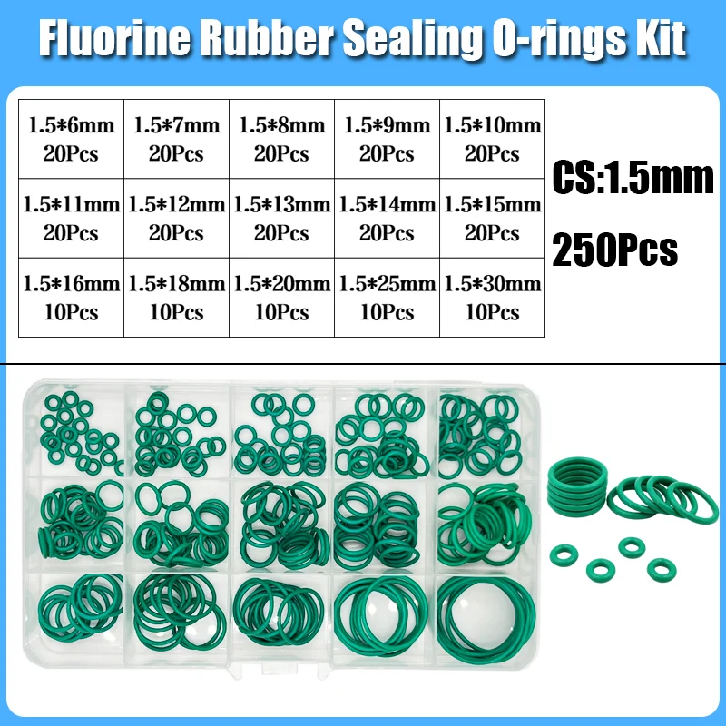 250s grüne FKM O-Ring-Dichtung Hitzebeständigkeit Hohe Härte Korrosion CS 1/1,5/2/2,4/3,1 Fluorkautschuk-Dichtung O-Ringe Kit – Detail 8