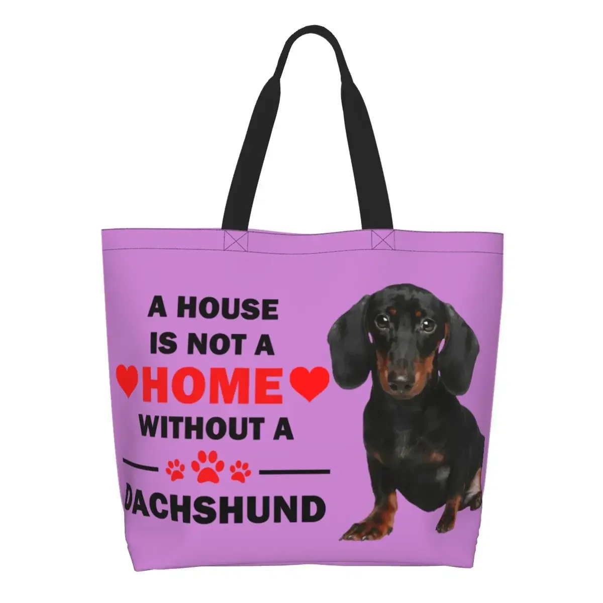 

Custom A House Is Not A Home Without A Dachshund Shopping Canvas Bags Women Reusable Large Capacity Grocery Tote Shopper Bags