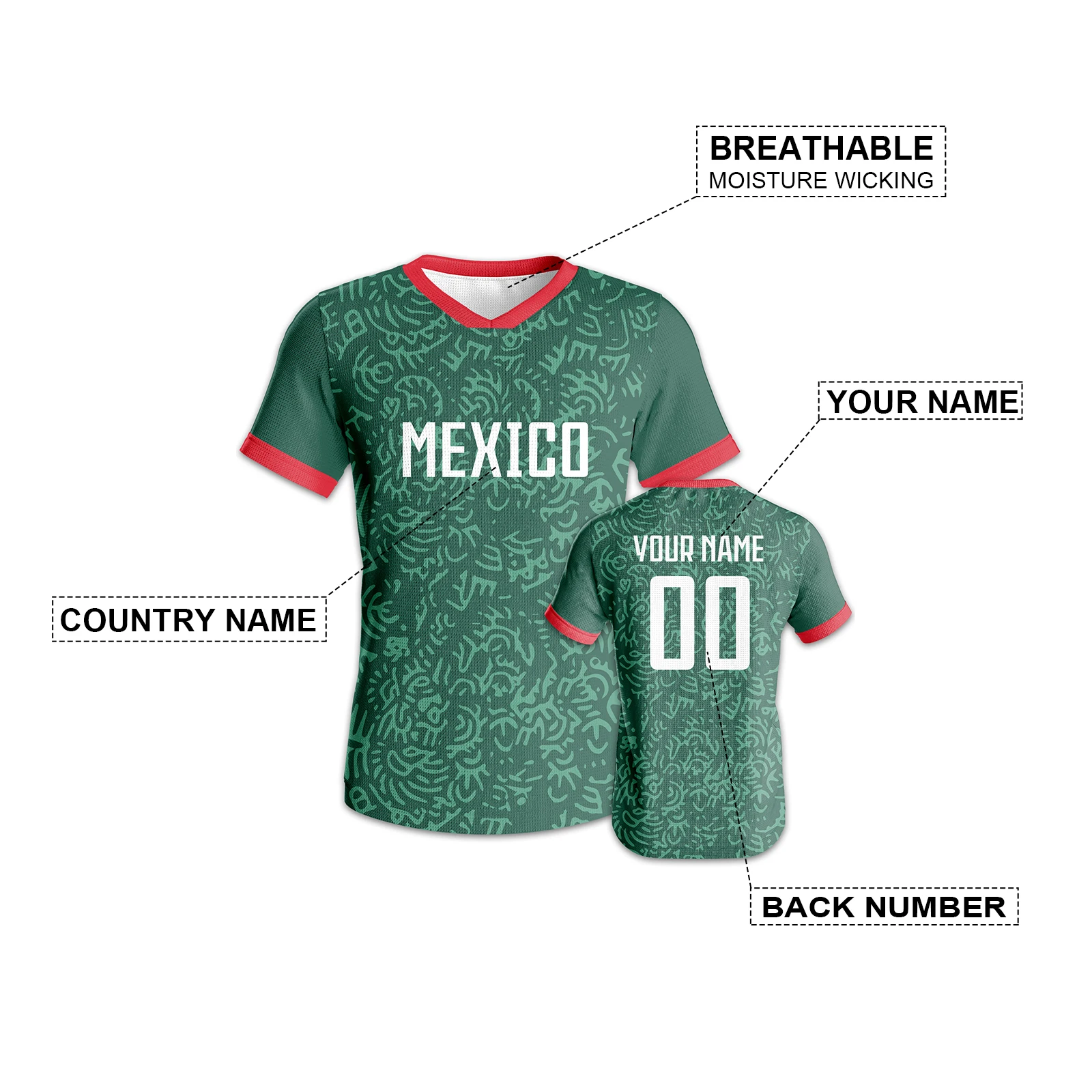 2026 Personalized Mexico Soccer Jersey Quick-Dry Football Shirt Custom Name Number Team Jerseys for Men Women Kids