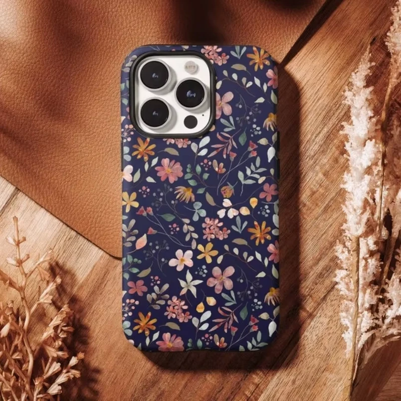 Blue Botanical Phone Case For IPHONE 16 15PRO MAX 14 13 12 11 Acrylic TPU Two in one magnetic Phone Cases