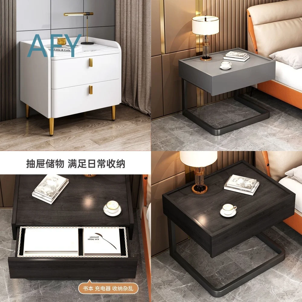 Modern Minimalist Bedside Rack Cabinet for Home Bedroom Decor Small Nightstand Organizer Storage Table for iPhone iPad Laptop