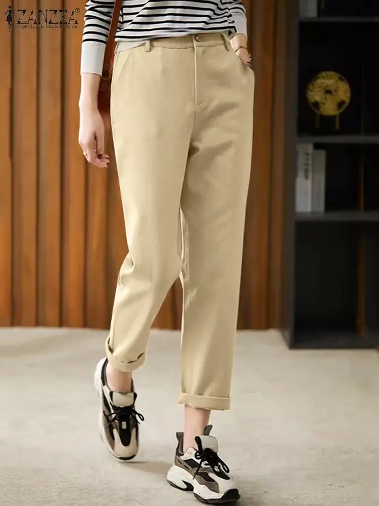 Zanzea Vrouwen Mode Lange Rechte Kokerbroek Koreaanse Mid-Taille Zakken Werk Pantalon Casual Broek Kantoor Radijs Broek