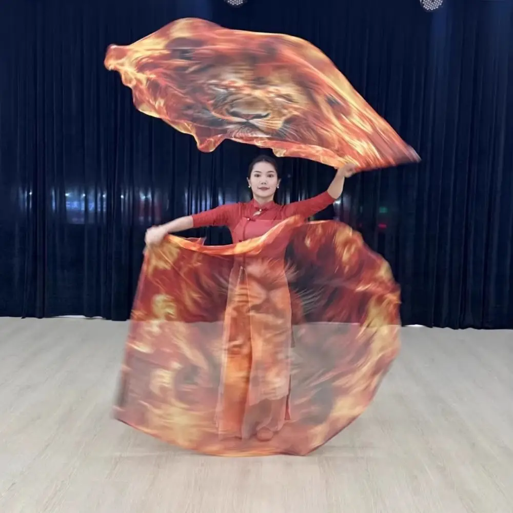 with Telescopic Sticks Belly Dance Accessories Props Multicolor Scalable Rods Rectangle Flags Lion Pattern Portable