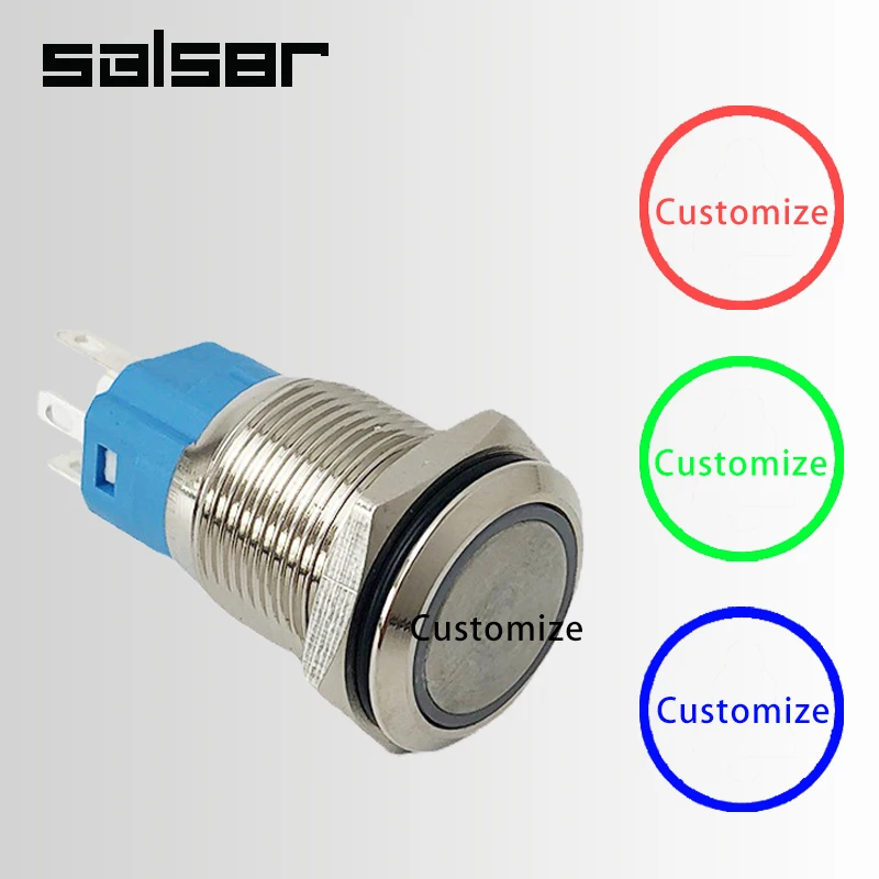 

16/19/22mm Customize Two/Three Color Metal Push Button Switch Waterproof Flat DIY Luminous Power Supply LED Light Fix Reset