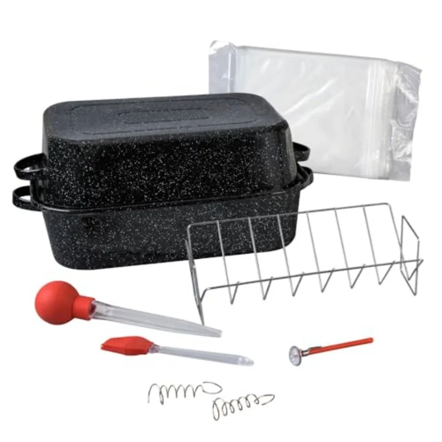 

Набор для запекания прямоугольной формы, 25 фунтов, 10 предметов, включает в себя крышку, V-образную подставку, 2 пакета для маринования, термометр для мяса (пригоден для духовки/гриля), шприц для индейки.