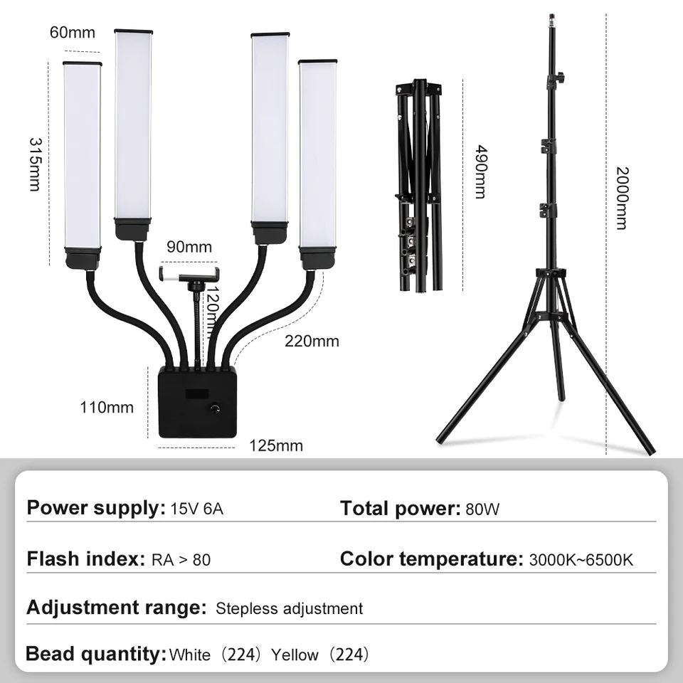 Luz LED de tatuaje de doble brazo, 240 LED 5800K, lámpara de pestañas DAEV PMU para extensiones de pestañas, luz de pestañas con 4 colores, lámparas LED de piso ajustables Luz LED de tatuaje de doble brazo, 240 LED 5800K, lámpara de pestañas DAEV PMU para extensiones de pestañas, luz de pestañas con 4 colores, lámparas LED de piso ajustables