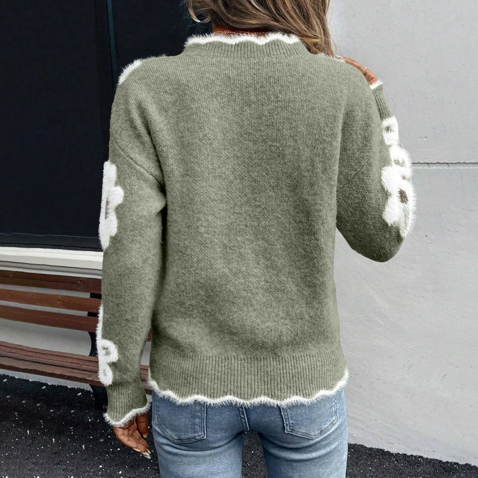

2025 Women'S Casual Fashion Elegant Floral Knitted V-Neck Sweater Pulls Femmes Woman Clothes Sweater For Woman Fall Clothes