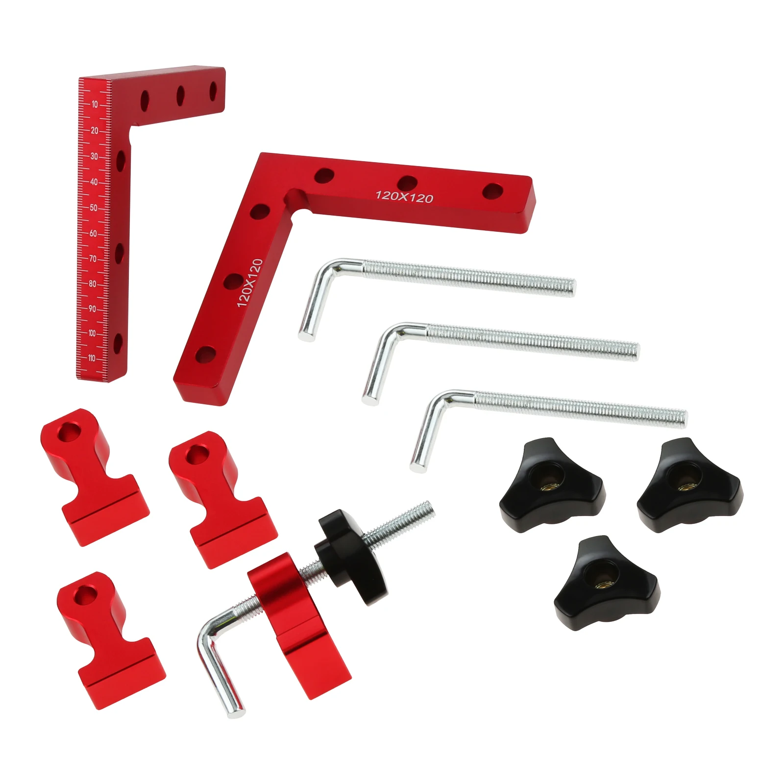 

6pcs Carpenter Positioning Squares Kit 4.7" 120mm Alloy Right Angle Corners with 4 Clamps L-Type Adjustable Woodworking Craft