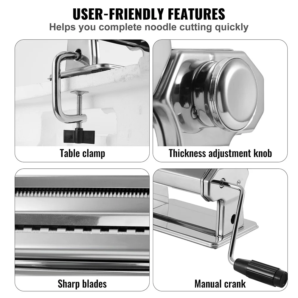 Pasta Maker Machine, Stainless Steel Thickness Settings Noodles Maker, Manual Hand Press, Pasta Making Kitchen Tool Kit