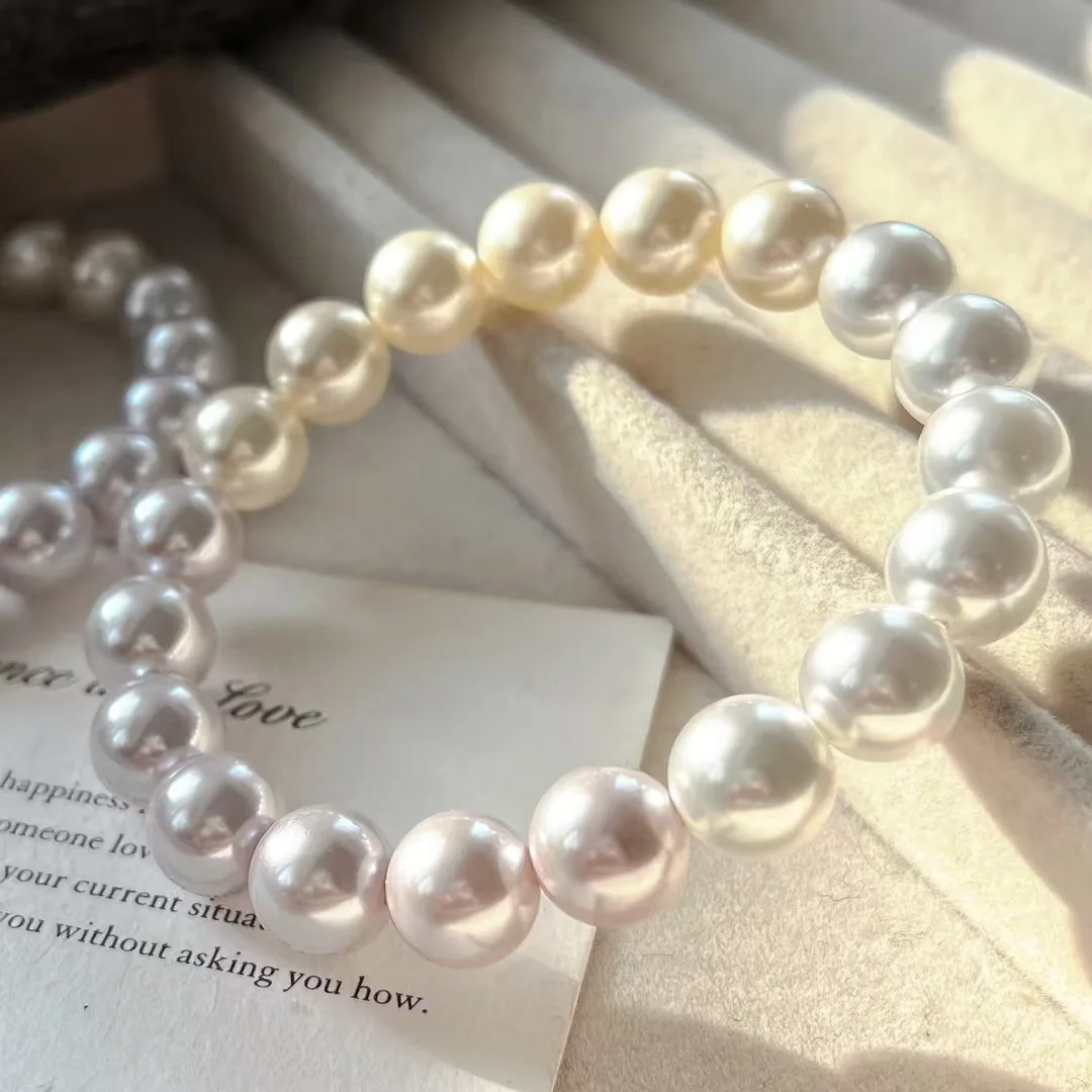 10mm New Chinese Retro Strong Light Round High Quality Artificial Crystal Pearl Manta Rose Color Bracelet Hand String