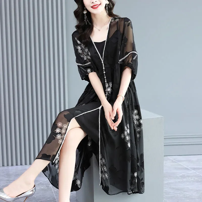 

Lady's Simulation Silk Dress Women's Summer 2022 New Western Style Women's High-End Luxury Jacquard Two-Piece Skirt Tide M1186