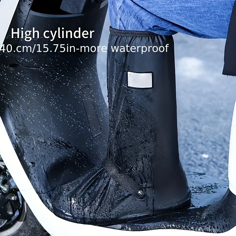 Rain Boot Shoe Cover Black Waterproof with Reflector High Top Clear Shoes Dust Covers for Motorcycle Bike Rain Cover Men Women