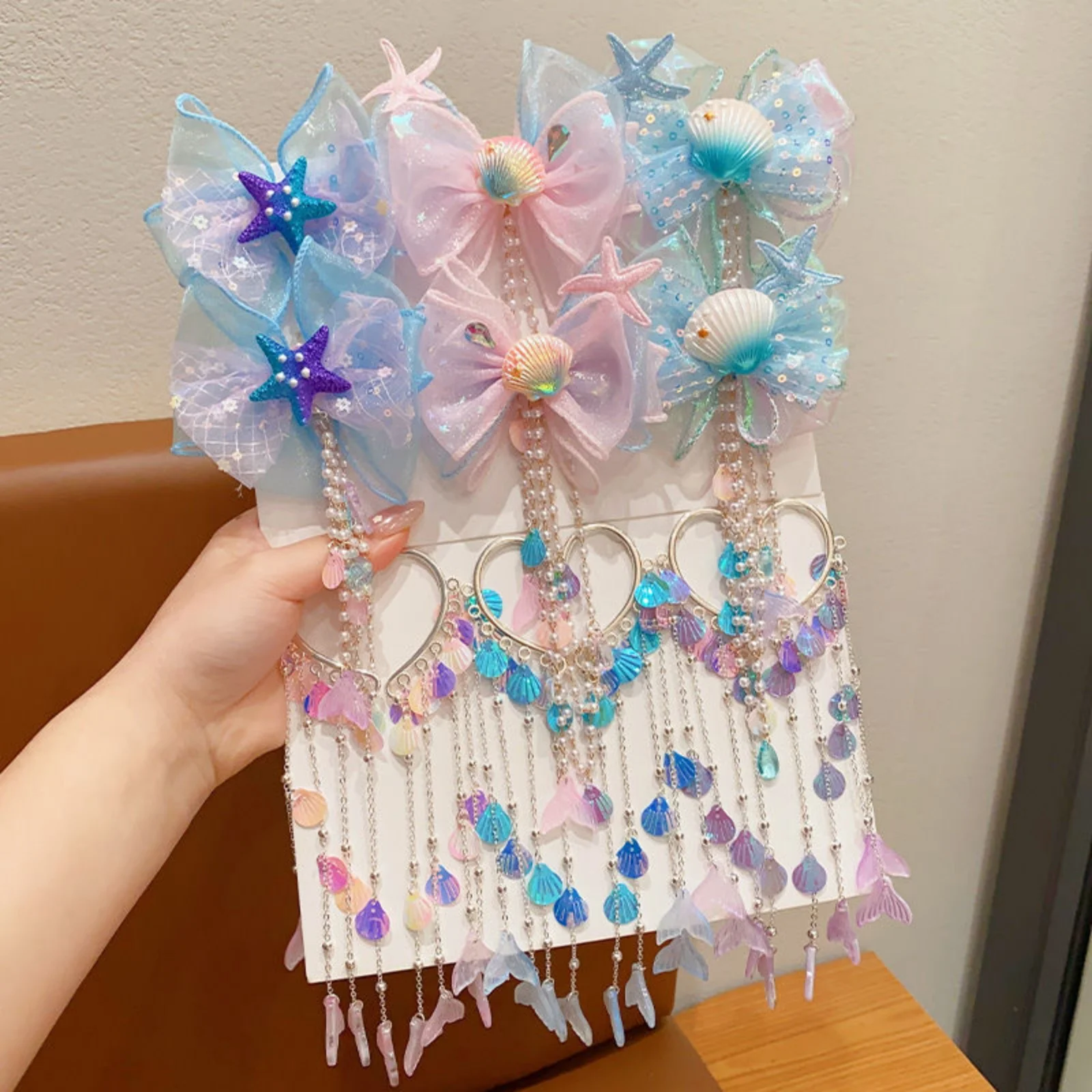 2/4 Stück Meerjungfrauen-Stirnkette mit Quasten, Muschel-Ohrschmuck, niedliche Prinzessinnen-Haaraccessoires für kleine Mädchen, Party- und Alltagsdekoration – Detail 9