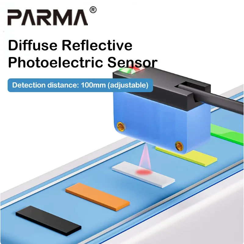 Square photoelectric switch sensor with adjustable distance, large light spot diffuse reflection sensor