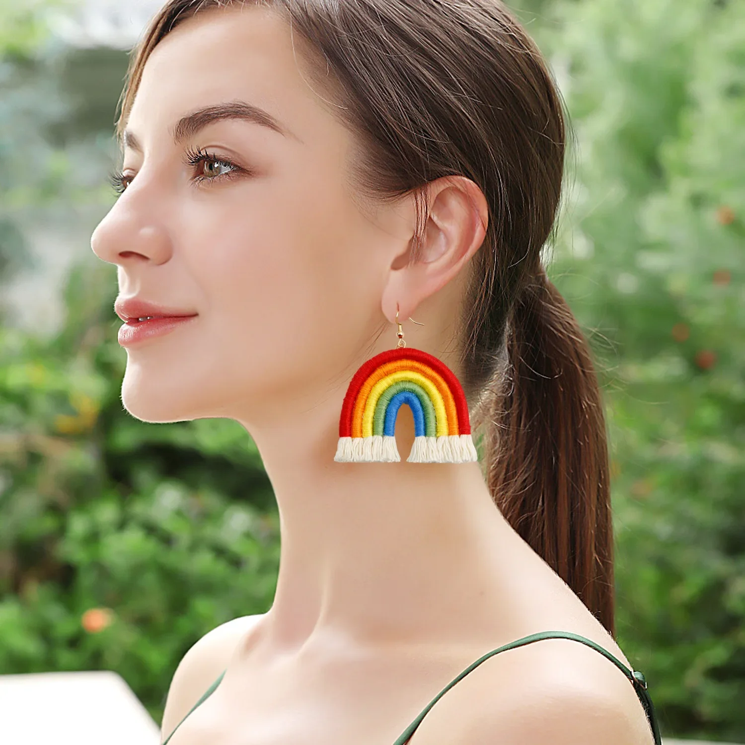 European and American pastoral storm, Simia rainbow earrings, handmade weaving, exaggerated personality, niche  Fengsen earrings