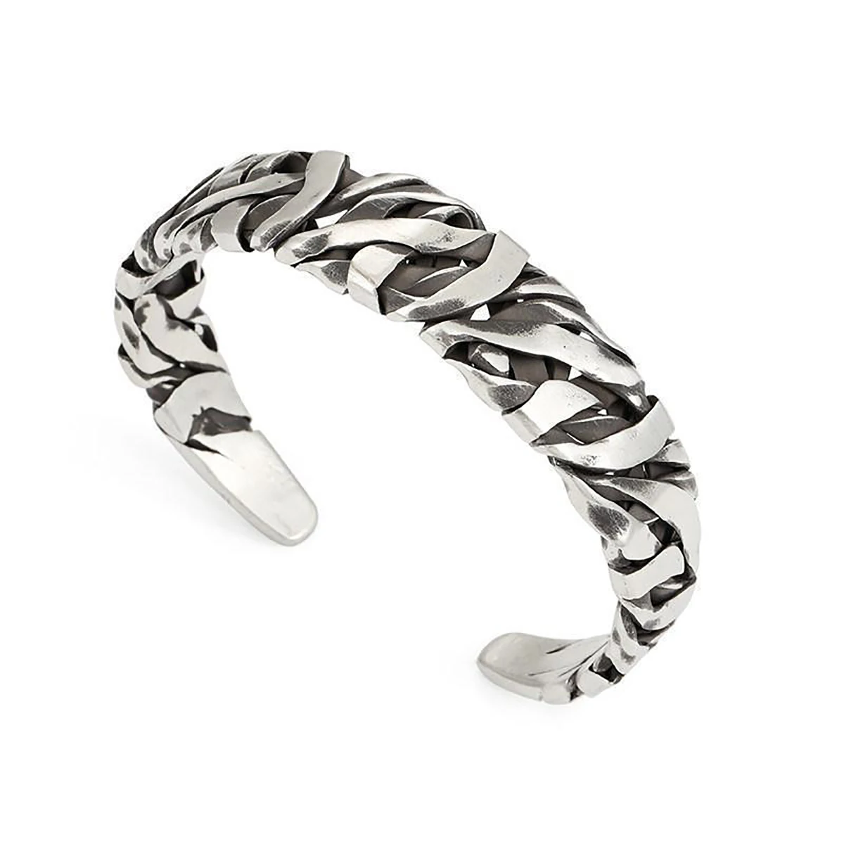 Retro C-shaped Braided Alloy Men Bracelet Silver Color Simple Cuff Bracelet Fashion Jewelry Accessory image 6