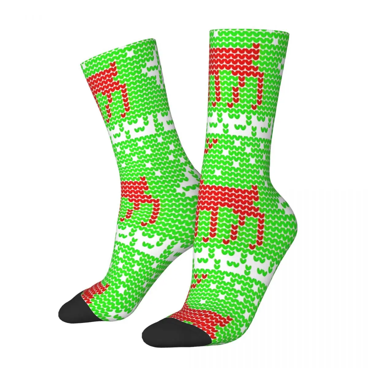 Vintage Reindeer Holiday Pattern Men's compression Socks Unisex Harajuku Pattern Printed Novelty Crew Sock