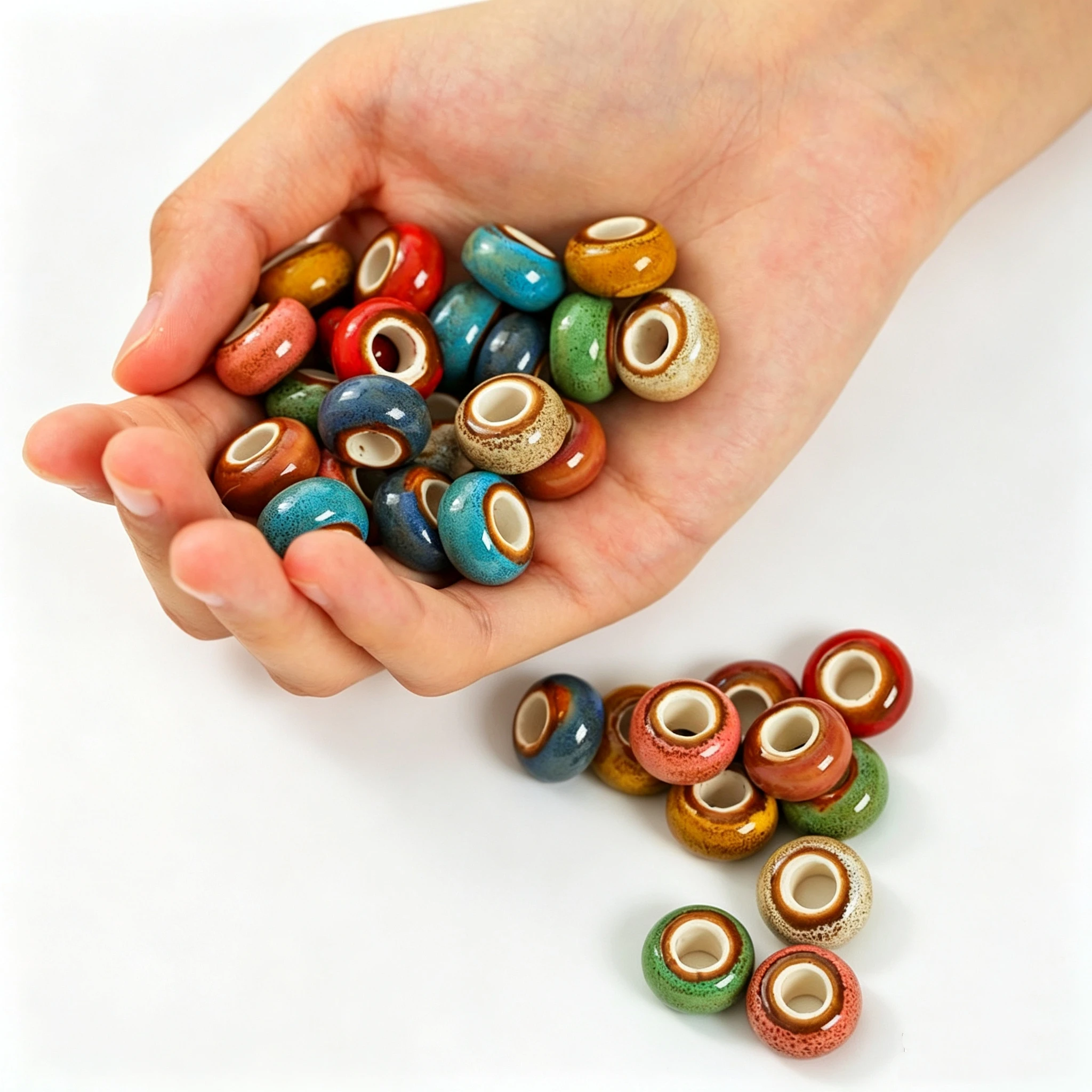 BoYuTe (10 Pieces/Lot) 15mm Large Hole Glaze Ceramic Loose Beads For Macrame Bracelet Necklace DIY Jewelry Making