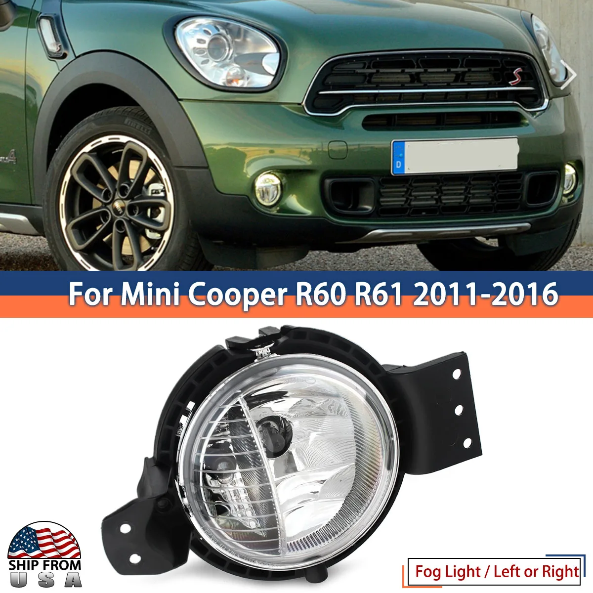 Left/Right Side Fog Light for 2011-2016 Mini Cooper R60 R61 Countryman Fog Light Lamp Corner Light Replace for 63179802163