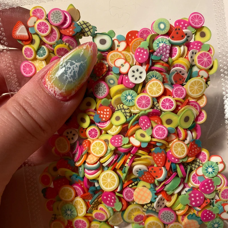 1000Pcs Obst Scheibe Nagel Dekorationen 19 Styles Nail art Obst/Scheiben/Schleim Charms/Schleim/Polymer ton Dekorationen Nagel Charme