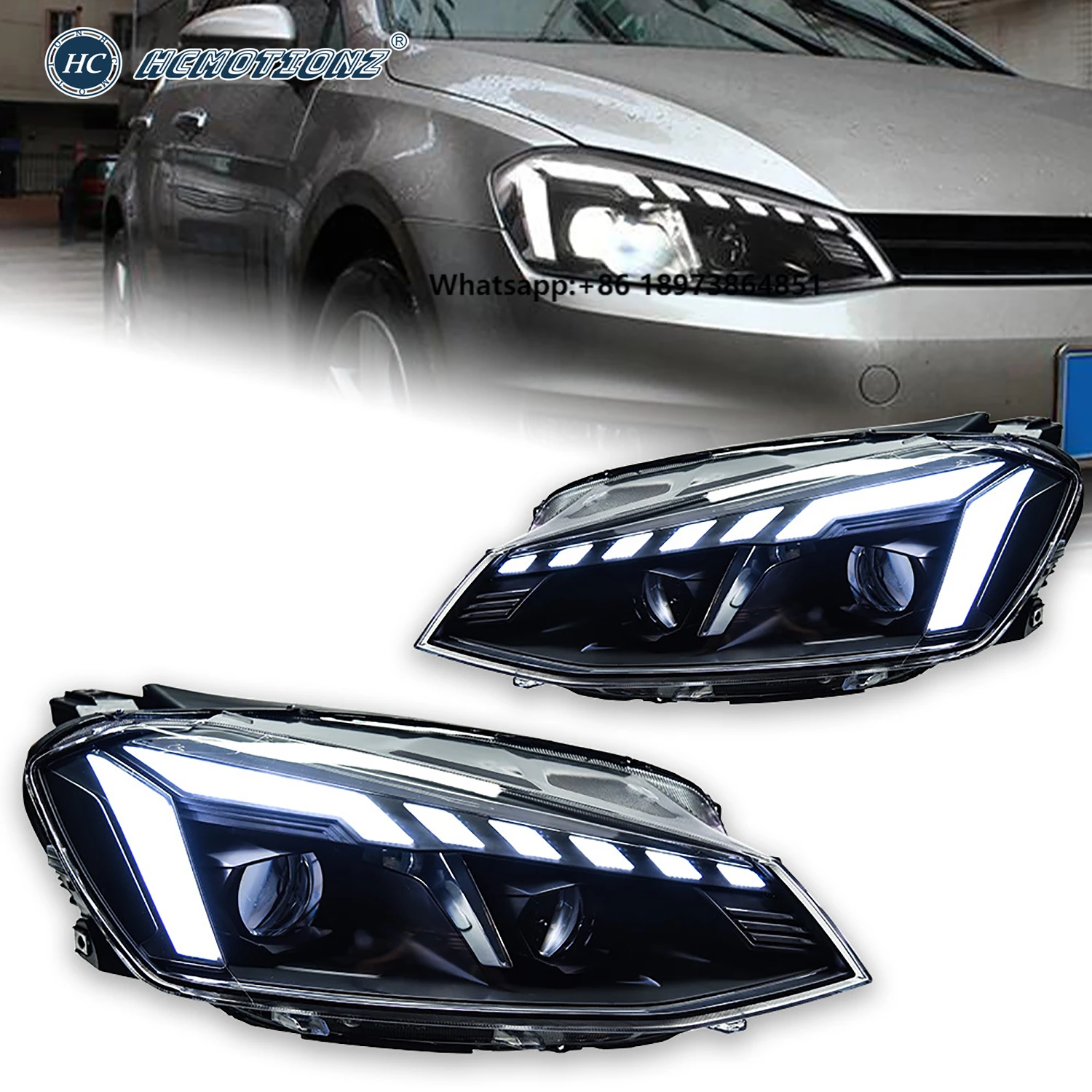 

HCMOTIONZ 2013-2018 VW MK7 Headlights Assembly DRL Start Animation Projector 6000k Color Front Lamps for Golf 7