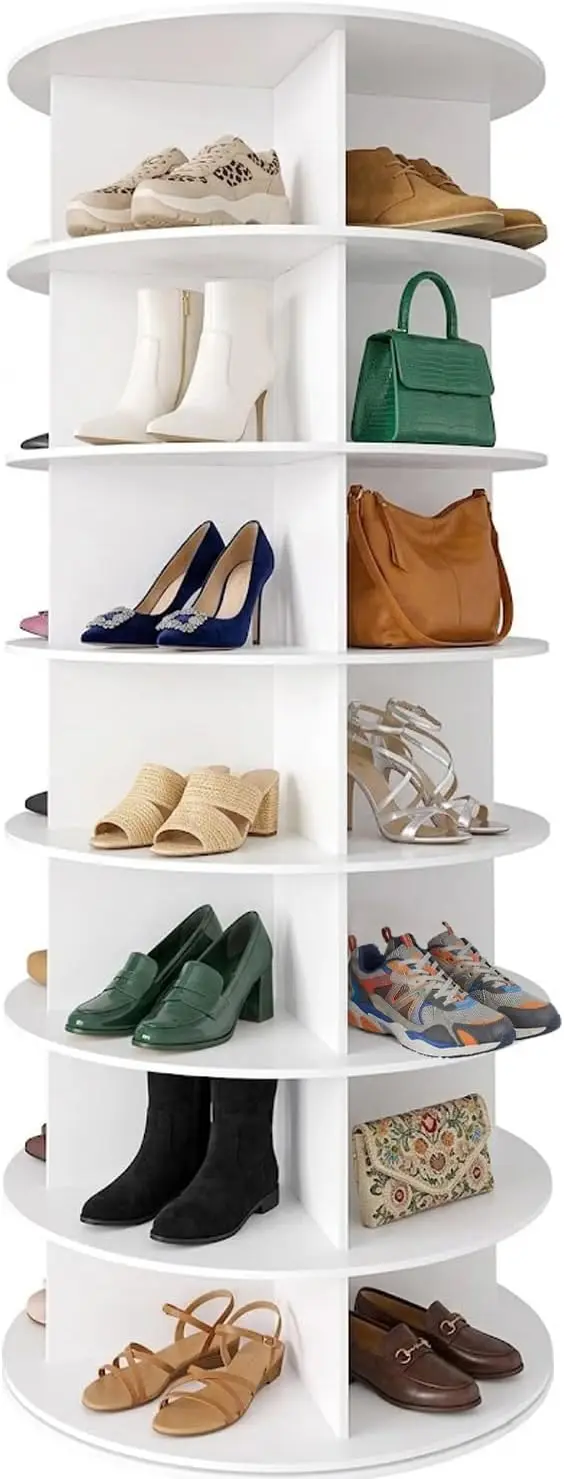 7-Tier Rotating Shoe Rack Tower, 360° Revolving Vertical Storage Carousel for Shoes, Handbags & Accessories, Space-Saving Closet Organizer