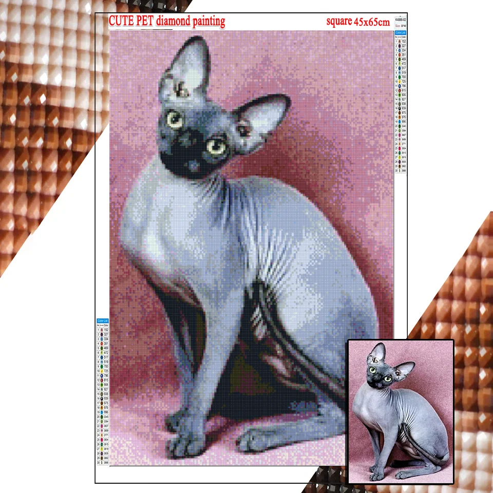 DIY diamond mosaic Hairless cat rhinestone embroidery Sphinx cat full square round drills cross stitch diamond art animal Decor