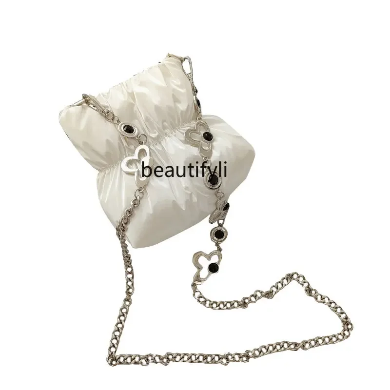 

yj Chain Square down Bag Pleated Cotton Clothing Bag Chain Bag
