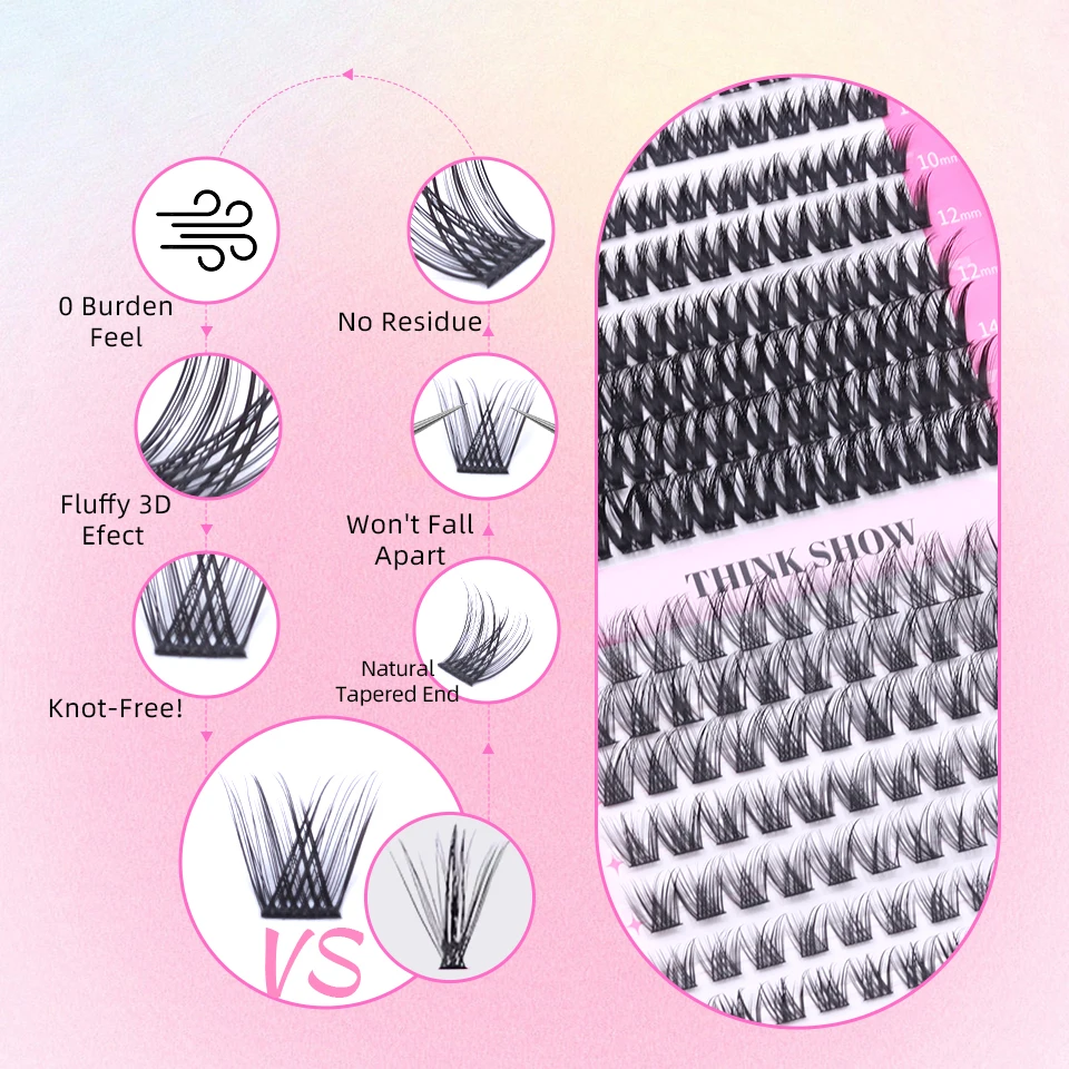 Thinkshow diy kit de extensão de cílios individuais cluster mix cílios conjunto completo kit de cílios com ligação de cílios e vedação em casa