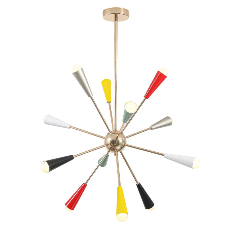 Color designer medieval living room dining room Bauhaus Memphis chandelier