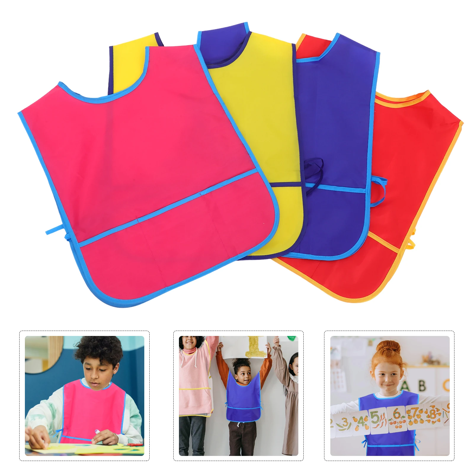 

4pcs Kids Painting Apron Waterproof Sleeveless Bib For Children Art Craft Protection Adjustable Comfortable Decorative