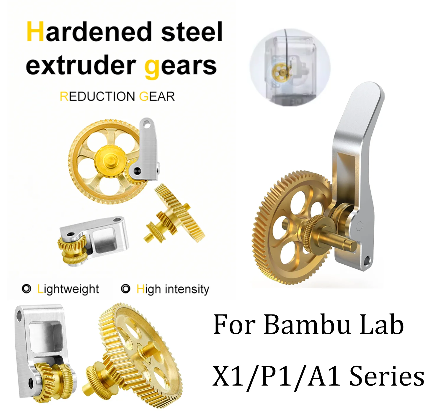 For Bambu Lab P1 X1 A1 Serie Upgraded Extruder Gear Kit All Metal RNC Nano-Coated Hardened Steel Gear Lightweight High Strength