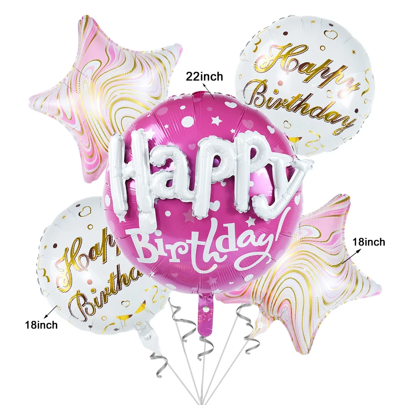 5Pcs/set Happy Birthday Party Balloon Round Heart Foil Helium Balloons Wedding Valentines Day Love You Decoration Supplies