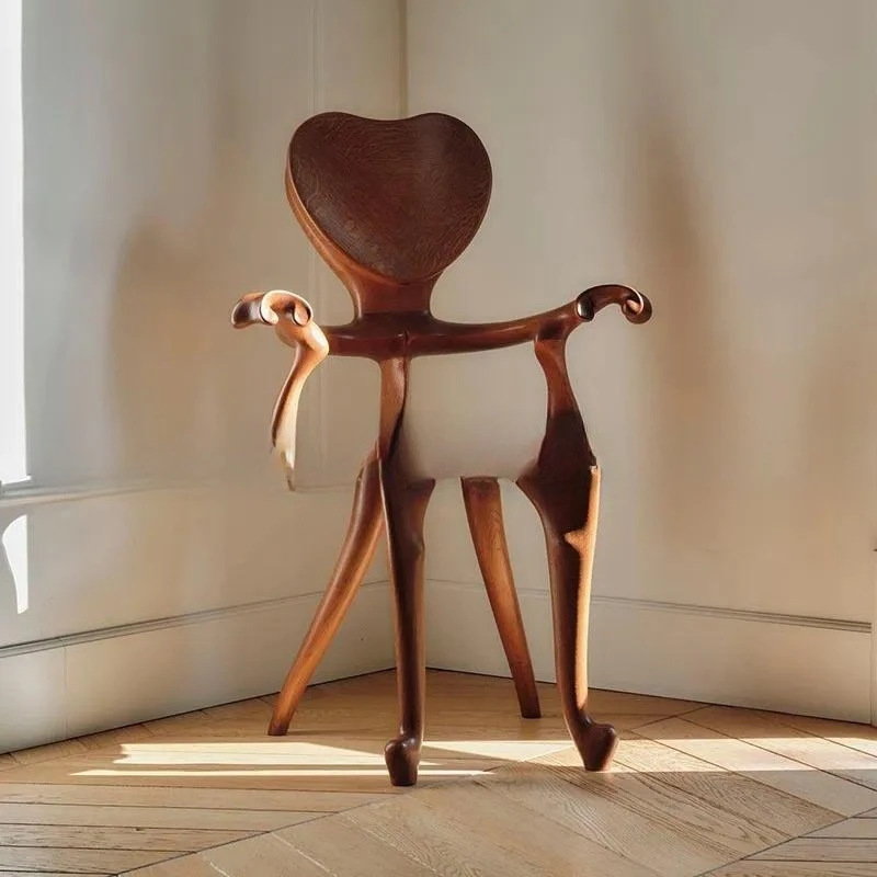 Gaudi Style Medieval Solid Wood Love Chair Casual Designer Desk Chair High End Restaurant Characteristic Armrest