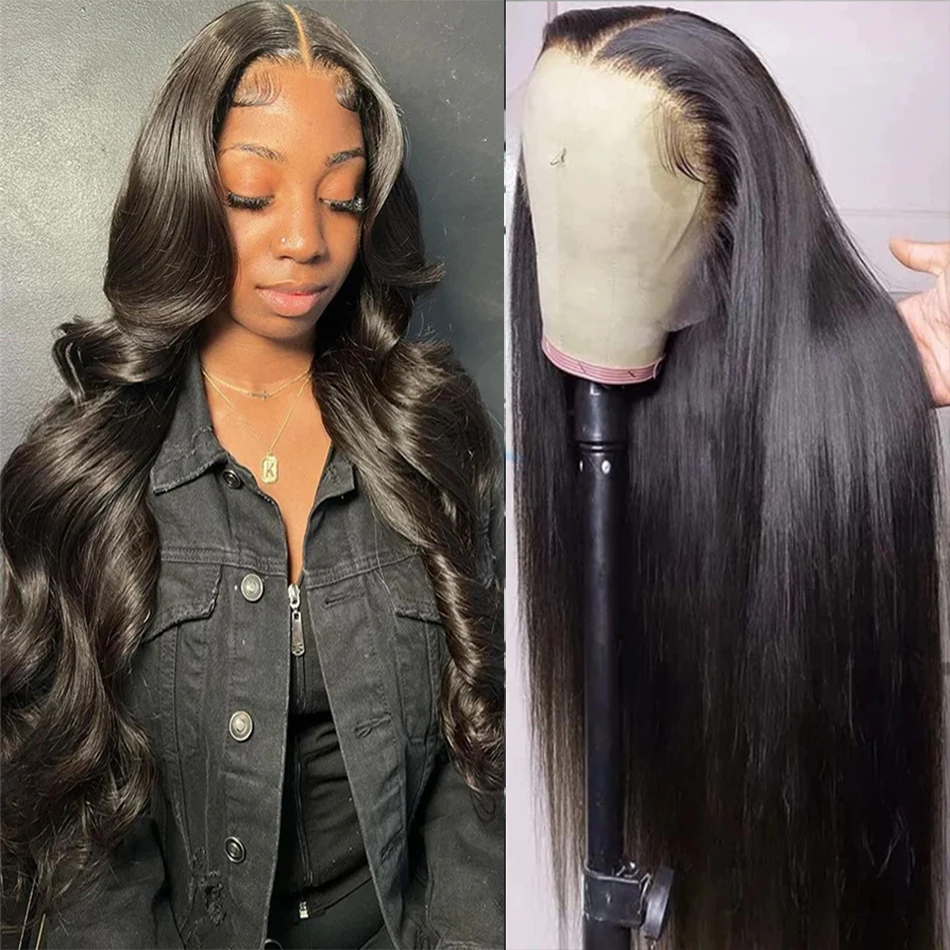 13x4 13x6 Straight Transparent Straight Lace Front Human Hair Wig 30 34Inch Pre Plucked Body Wave Lace Frontal Wigs Wet And Wavy