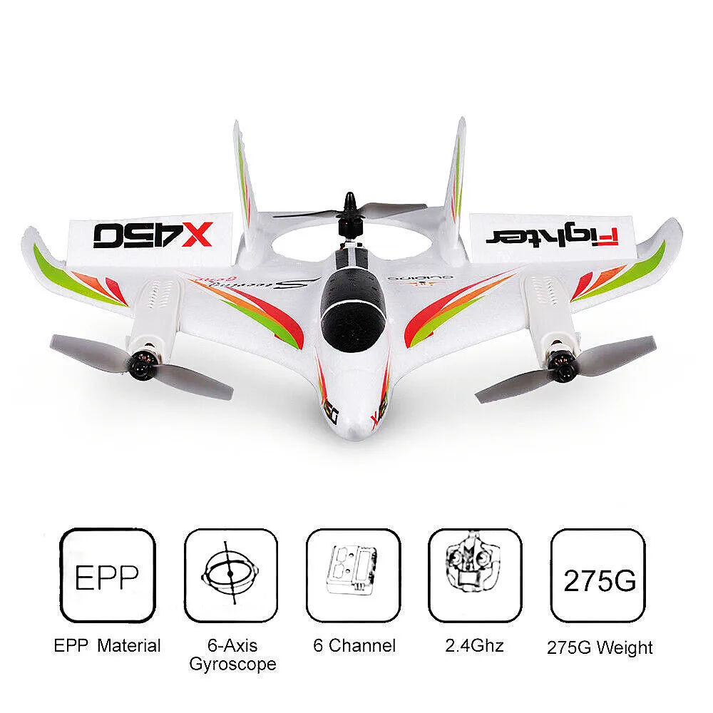 XK X450 2.4G 6CH 3D/6G RC Plane Vertical Take-off RC Aircraft With LED Light Fixed Wing Airplane RTF RC Toy for Boys Gifts