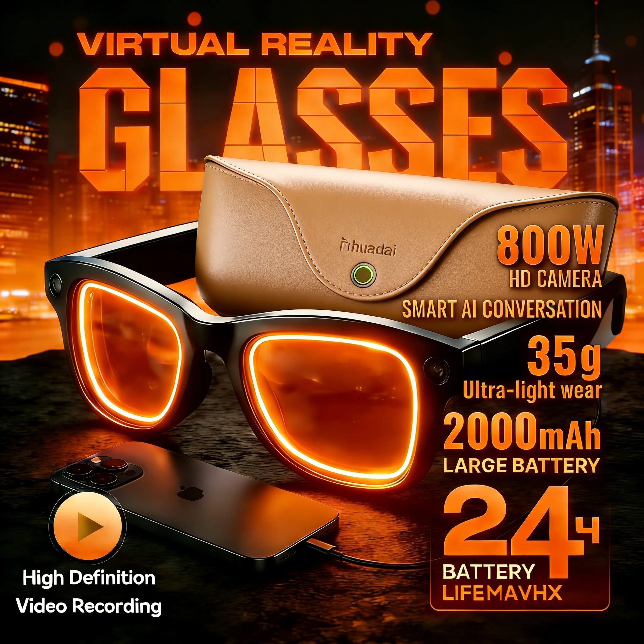 

Новые умные очки с камерой 1080P HD, зарядным боксом, AI-переводчиком диалогов, носимым видеорегистратором, Bluetooth 5.3 и функцией аудио-солнцезащитных очков